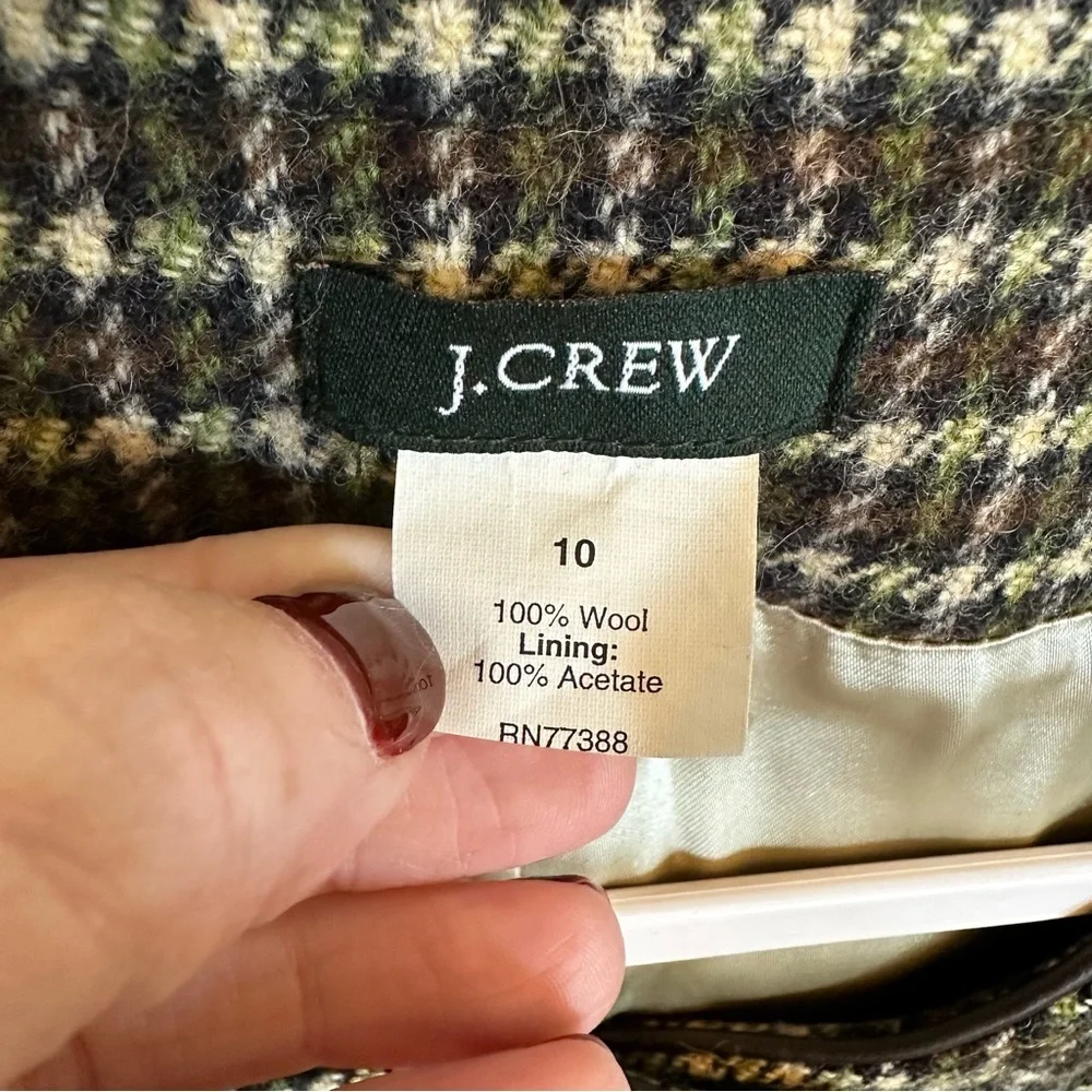 J.Crew Women’s Plaid Wool Cropped Green Blazer Lined Jacket Office Business Wear